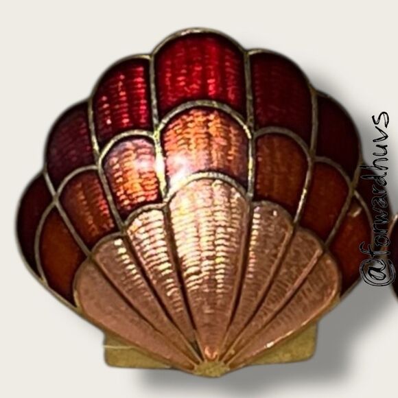 Bundle Sale 3 for $15 | Vintage Cloisonné-Style Enamel Seashell Earrings - Picture 3 of 8
